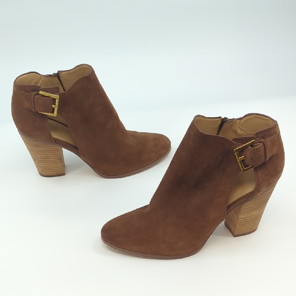 MICHAEL KORS Adams Cutout Suede Booties Brown Sz 10 - Picture 6 of 9